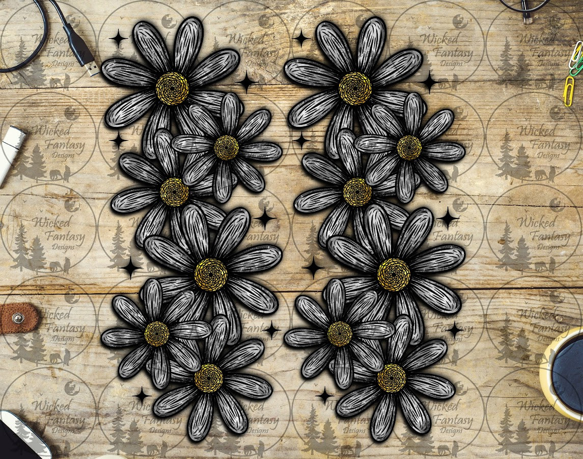 UVDTF Grey Grunge Daisies