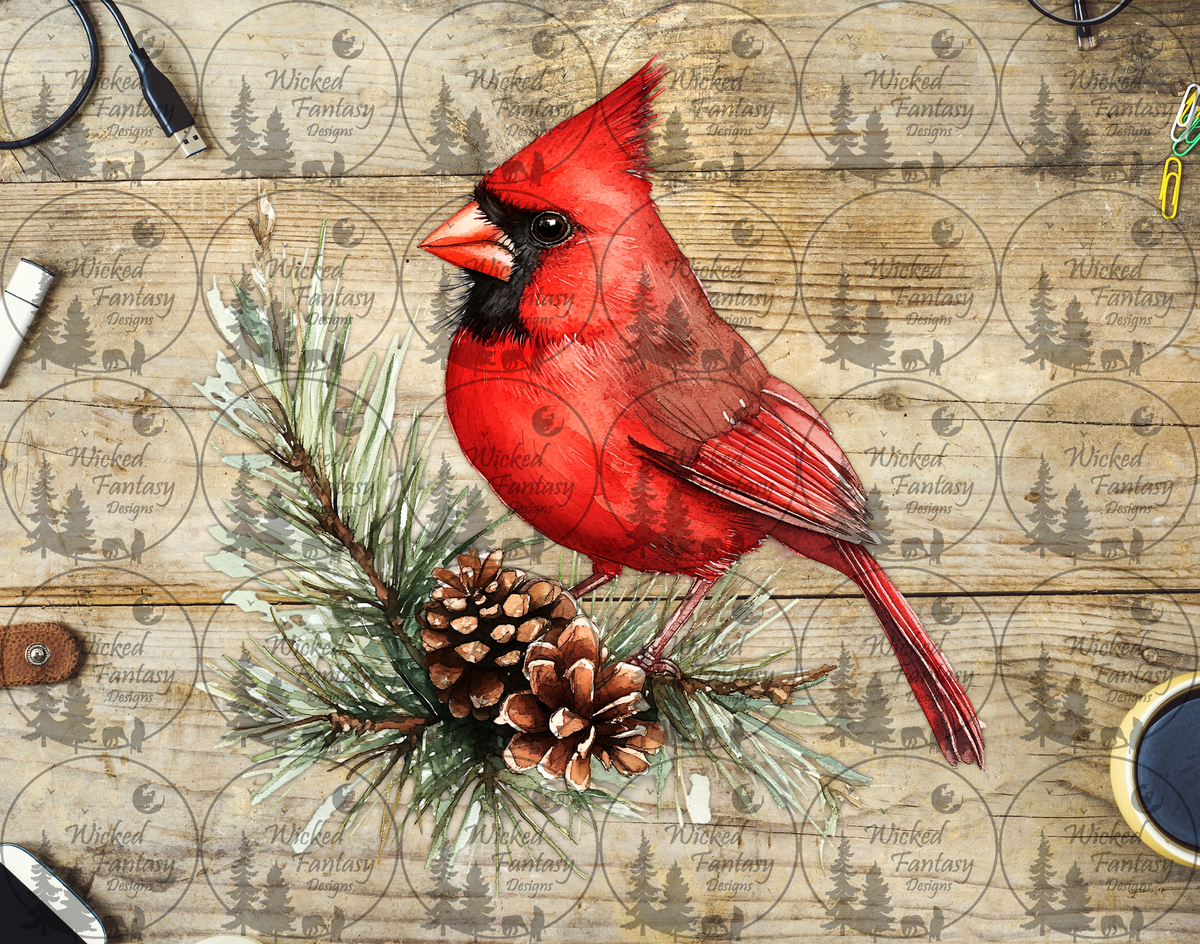 UVDTF Cardinal with Pine Cones
