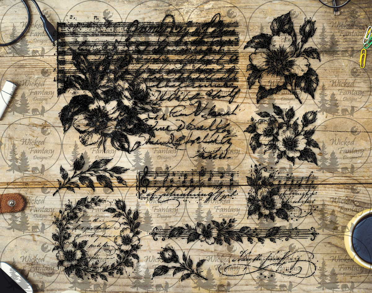 UVDTF Antique Floral Music Element Sheet