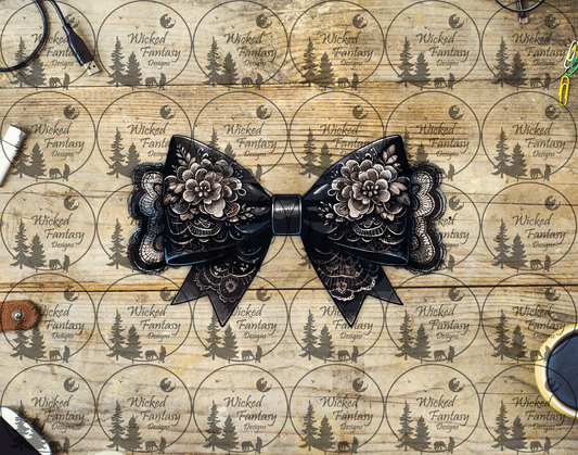 UVDTF Black Floral Bow with Lace