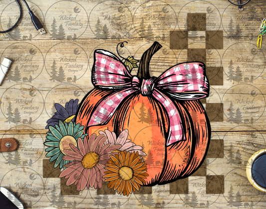UVDTF Pumpkin with Daisies and Plaid Bow