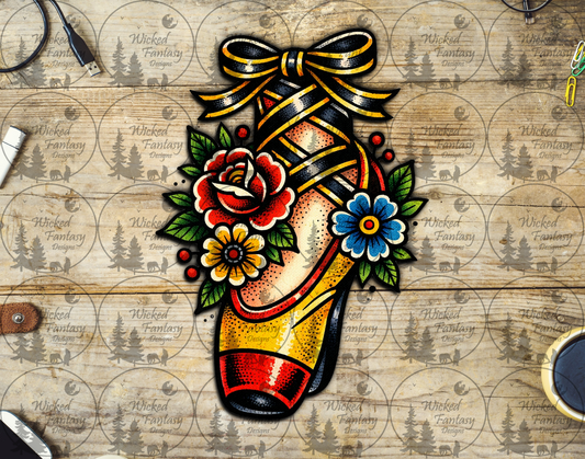 UVDTF Ballerina Pointe Shoe with Tatoo Florals