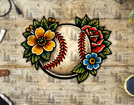 UVDTF Baseball Tattoo Floral