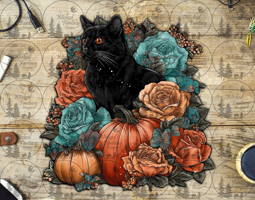 UVDTF Orange Pumpkins, Black Cat, and Roses