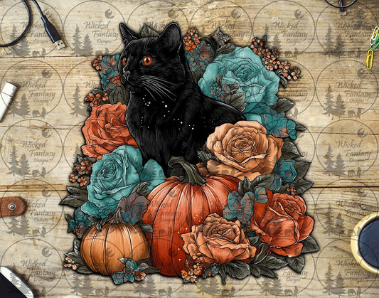 UVDTF Orange Pumpkins, Black Cat, and Roses