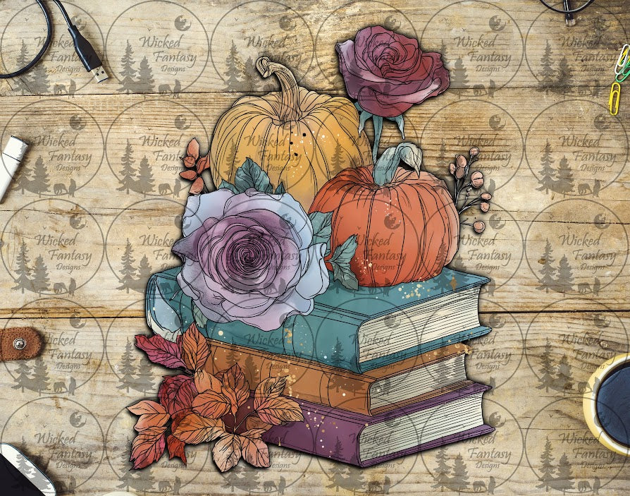 UVDTF Orange/ Yellow Pumpkins, Books, and roses