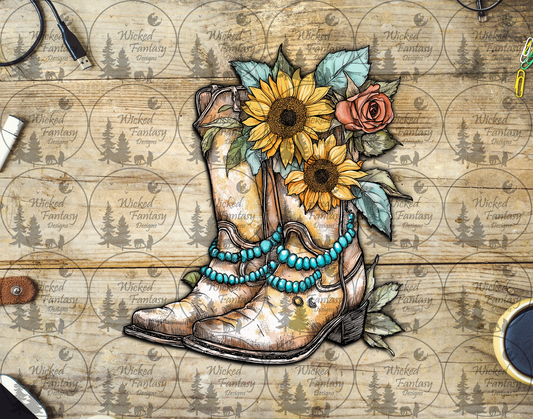 UVDTF Cowgirl Boots with Rose and Sunflowers