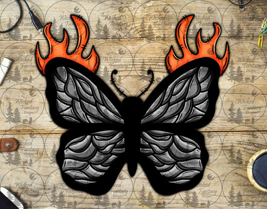 UVDTF Grey Butterfly with Flame