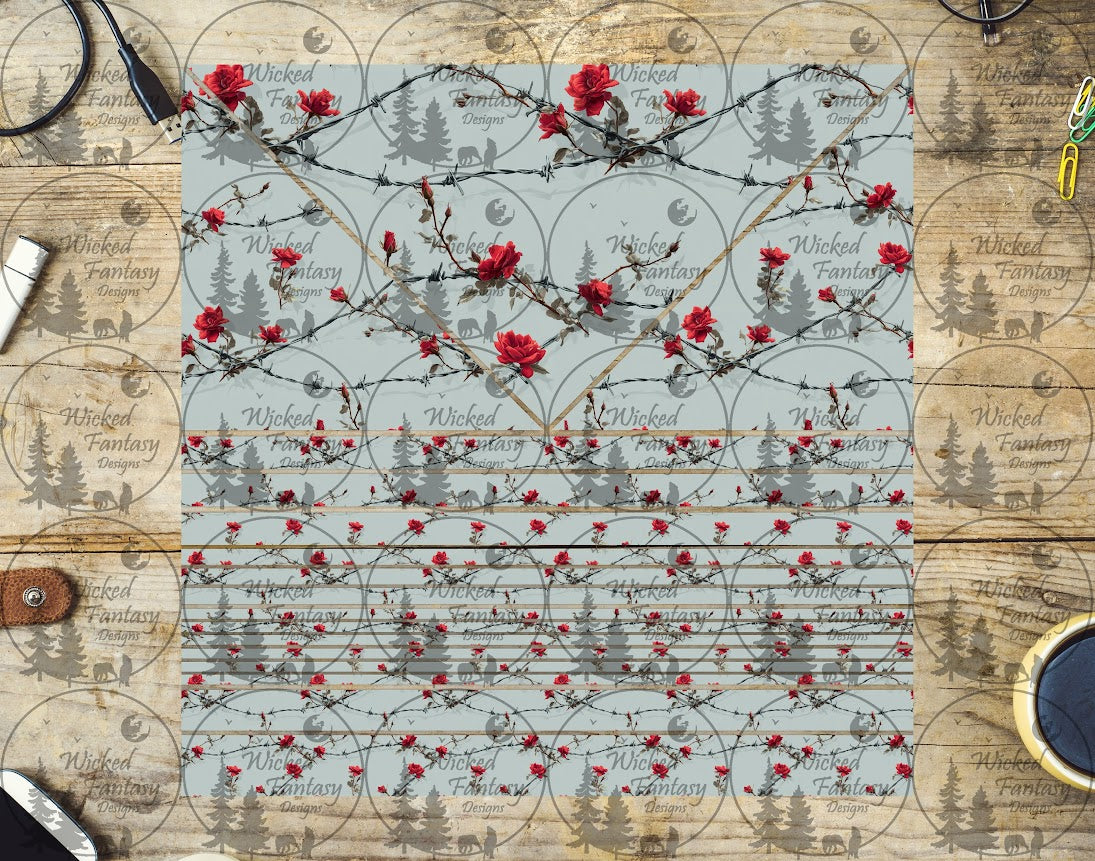 UVDTF Barbed Wire Roses Triangles and Striping 20oz 30oz 10"x10" Element