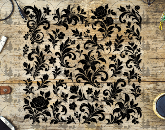UVDTF Black Botanical Flourish Collection Element Sheet
