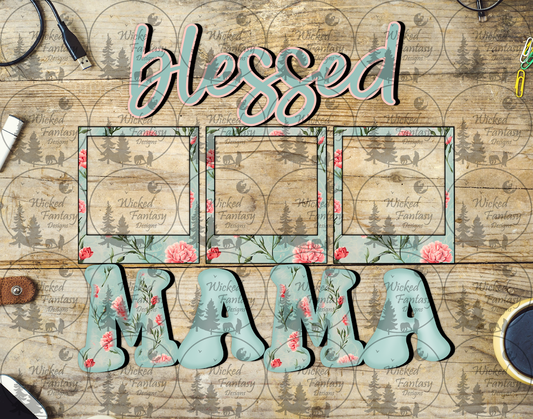 UVDTF Blessed Mama with Teal and Pink Flower Photo Frames