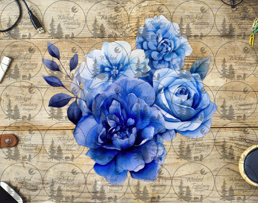 UVDTF Bright Blue Watercolor Floral