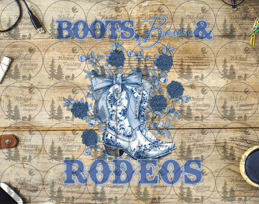 UVDTF Boots Bows and Rodeos Blue Chinoiserie Cowgirl Boots
