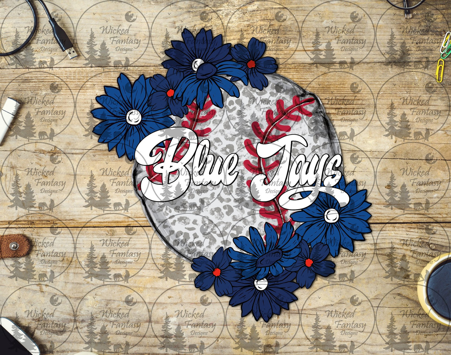 UVDTF Baseball Leopard Floral Blue Jay