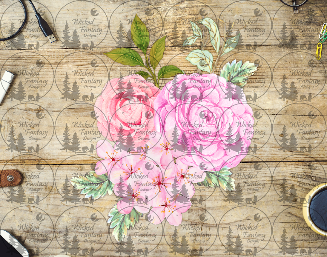 UVDTF Pink Peonies and Hydrangea Floral Arrangement