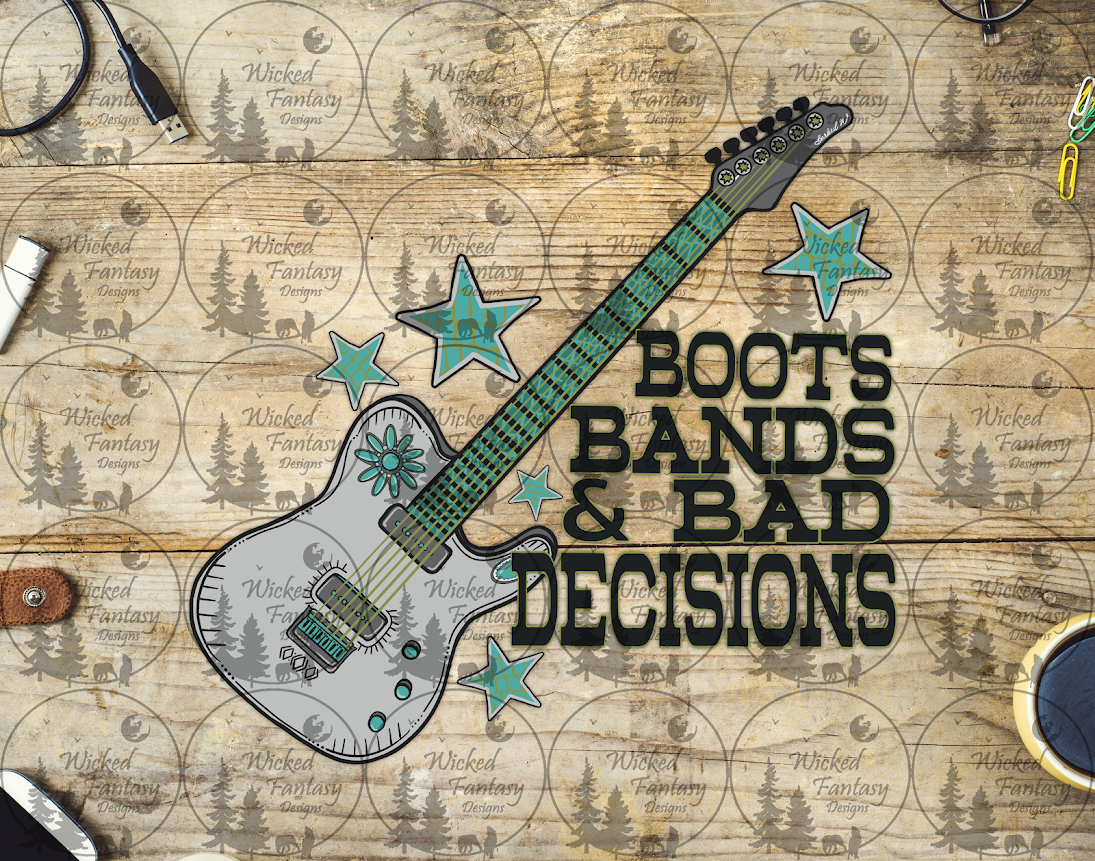 UVDTF Boots Bands and Bad Decisions Guitar