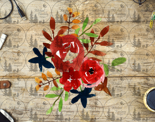 UVDTF Red Orange and Navy Floral Watercolor