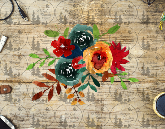 UVDTF Red Orange and Green Watercolor Floral