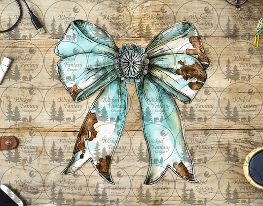 UVDTF Aqua Cow Print Bow with Concho