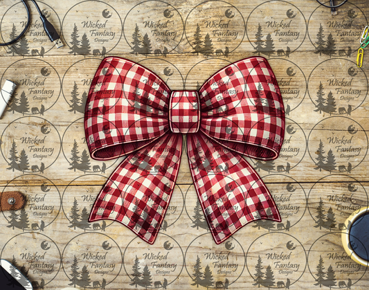UVDTF Red and White Plaid Bow