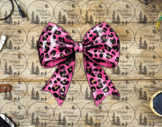 UVDTF Hot Pink Leopard Print Bow