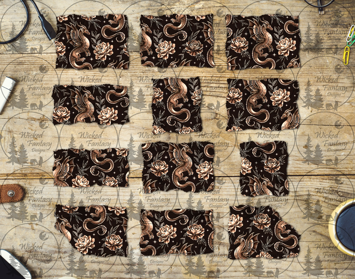 UVDTF Brown Wing Petal Dragon Torn Paper Ripped Pages Element Sheet