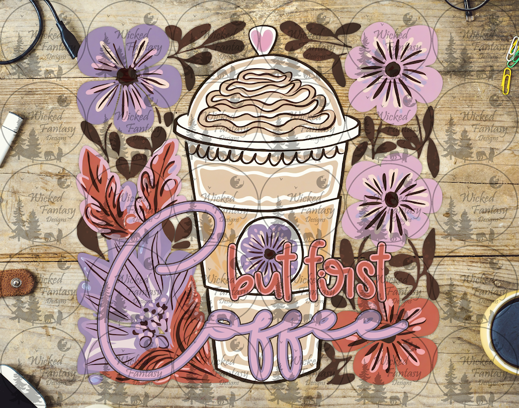 UVDTF But First Coffee Purple Florals