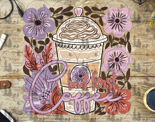 UVDTF But First Coffee Purple Florals