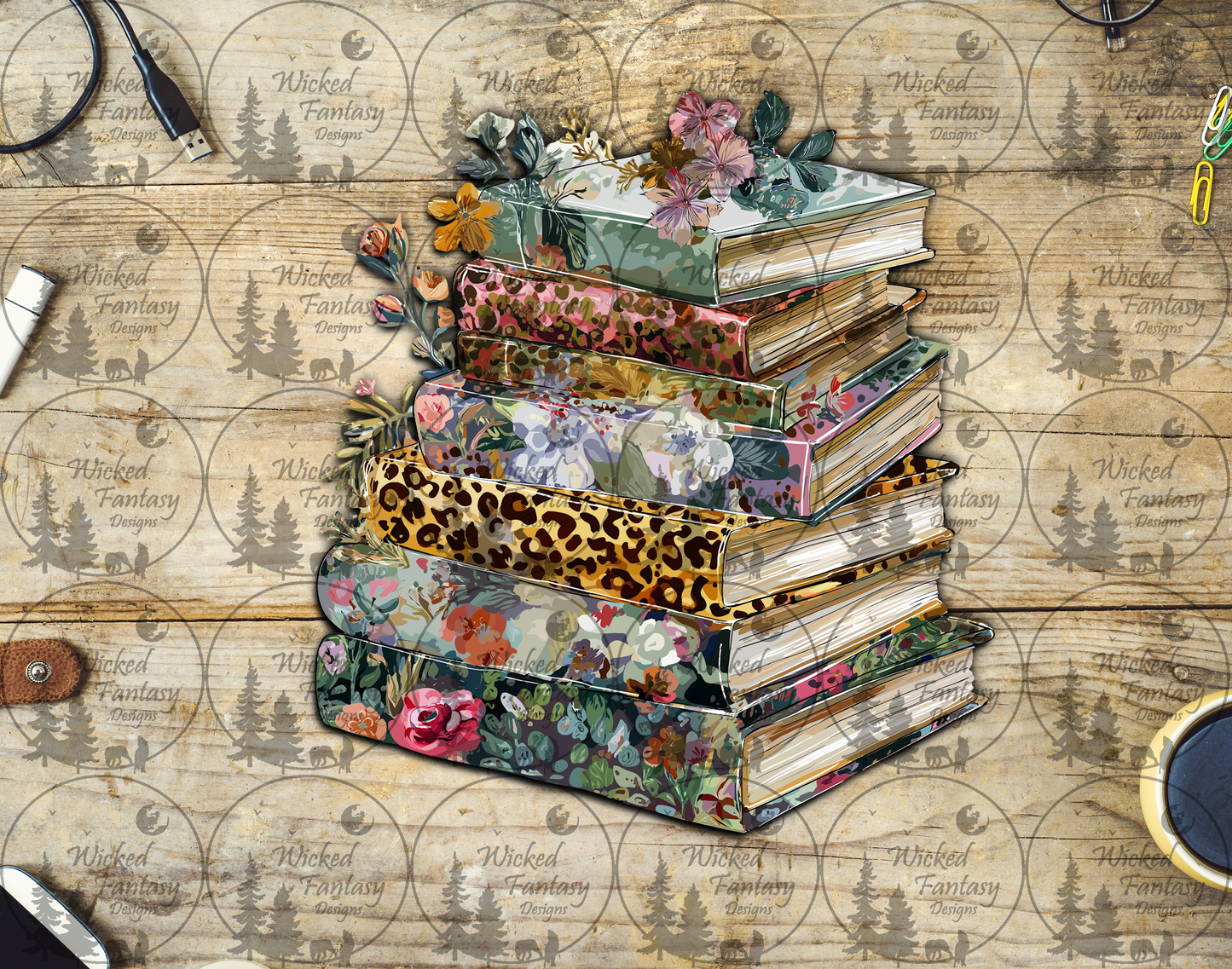UVDTF Leopard Print Book Stack with Florals