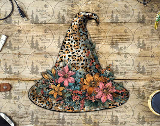 UVDTF Leopard Print Witches Hat wit Flowers