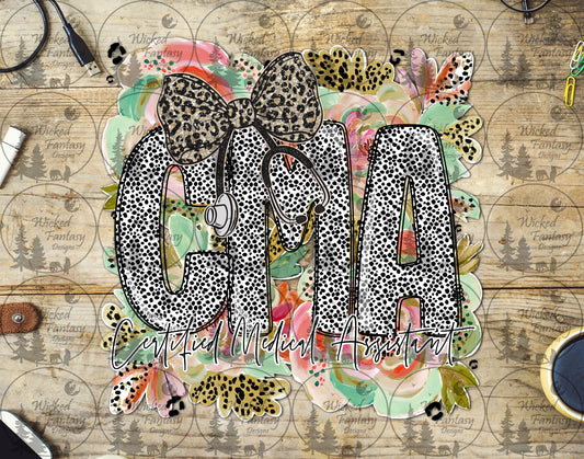 UVDTF CMA Certified Medical Assistant Floral Dalmatian Dots