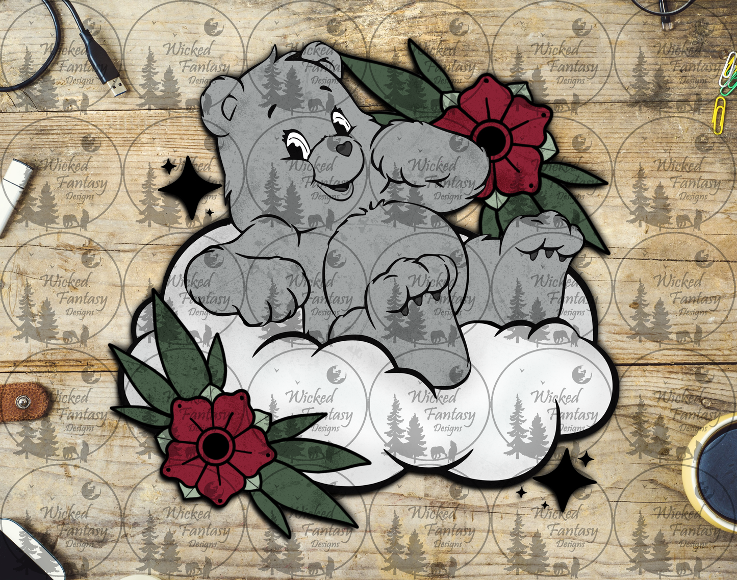 UVDTF Tattoo Floral Swear Bear