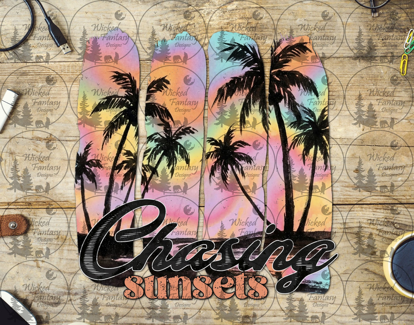 UVDTF Chasing Sunsets Brushstroke Palm Trees