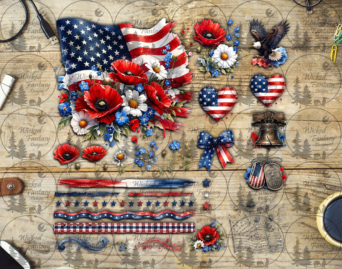 UVDTF American Flag and Poppies Element Sheet
