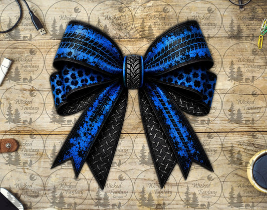 UVDTF Blue Tire Tracks Leopard Print Bow