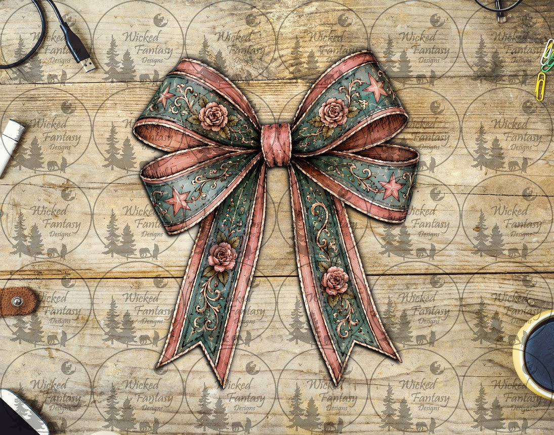 UVDTF Rose Pink and Sage Bow