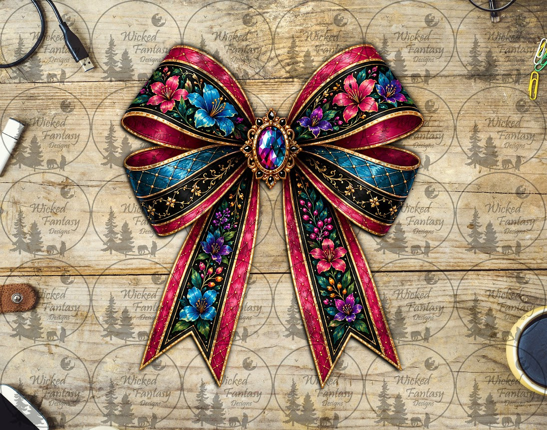 UVDTF Pink and Blue Lily Filagree Bow