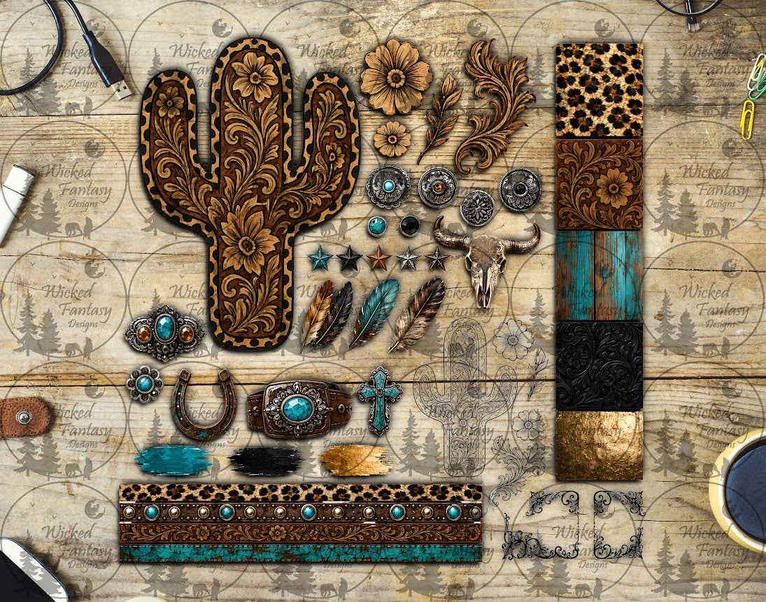 UVDTF Leopard Tooled Leather Cactus Element Sheet