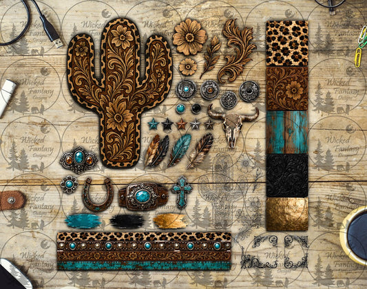 UVDTF Leopard Tooled Leather Cactus Element Sheet