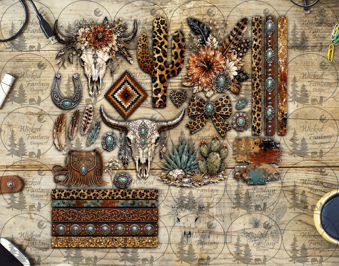 UVDTF Leopard Western Cow Skulls Element Sheet