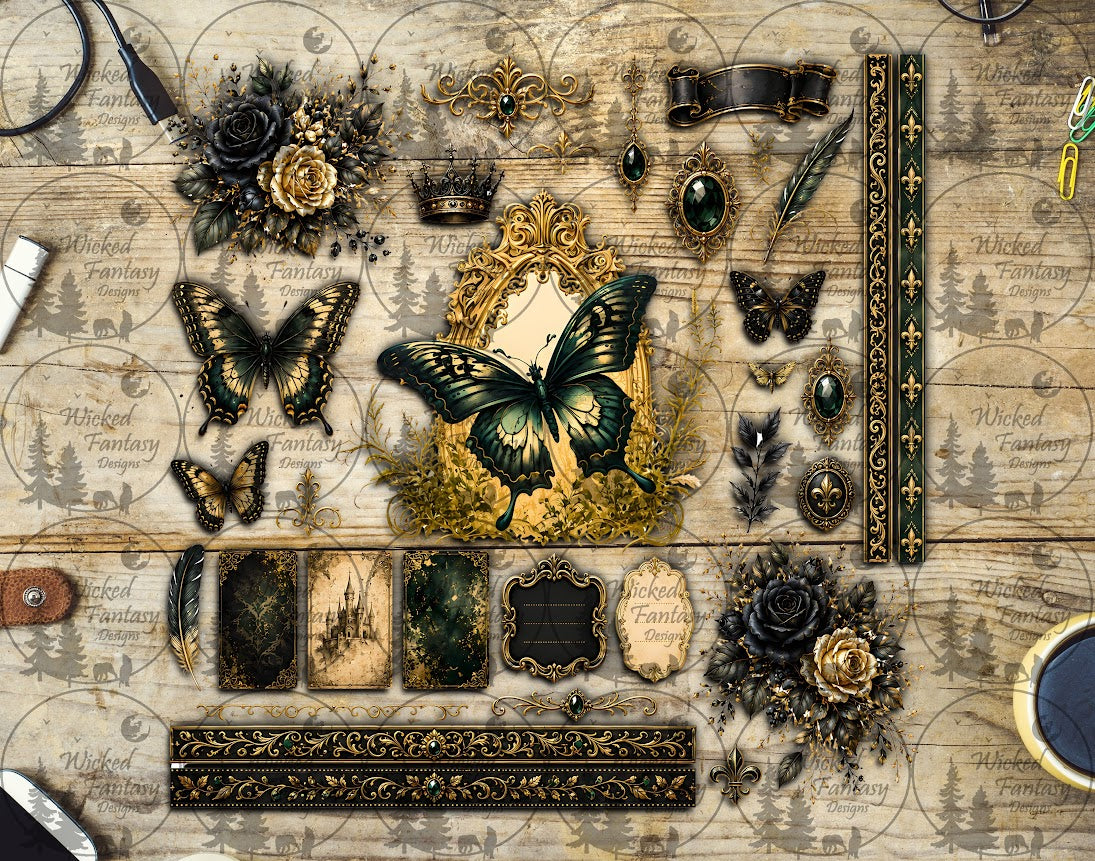 UVDTF Golden Filagree Green Butterfly Element Sheet