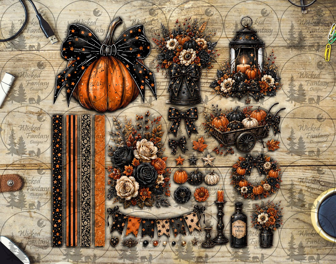 UVDTF Black and Orange Floral Pumpkin Element Sheet