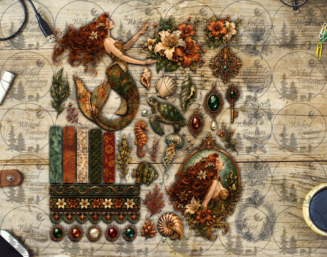 UVDTF Vintage Green Mermaid Element Sheet