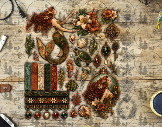 UVDTF Vintage Green Mermaid Element Sheet
