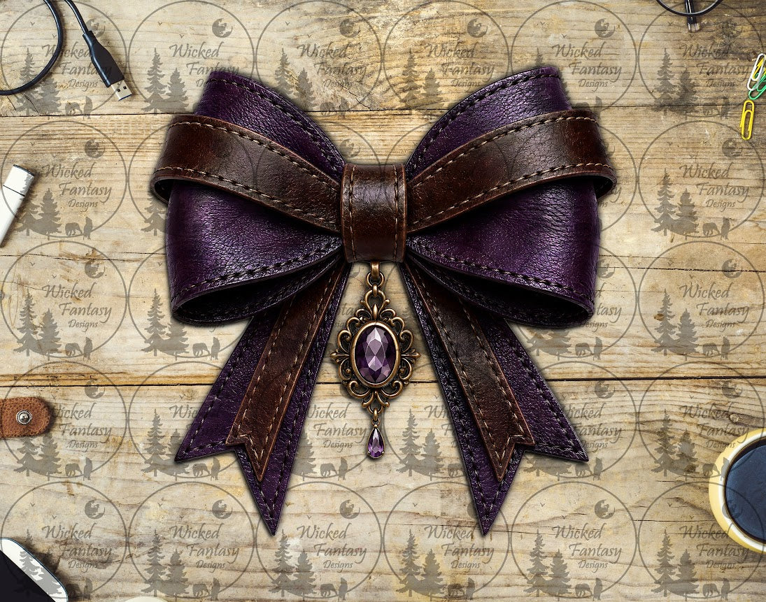 UVDTF Purple Leather Bow with Jeweled Charm