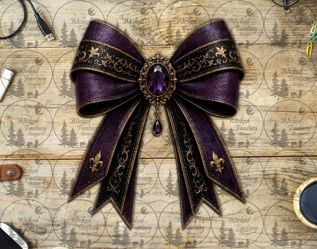 UVDTF Black and Purple Fleur De Lis Bow
