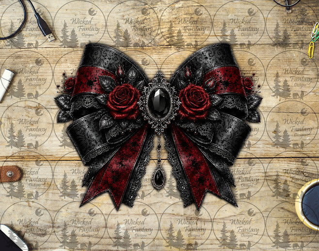 UVDTF Burgundy Leather Rose Bow