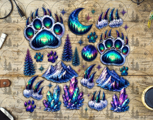 UVDTF Aurora Borealis Paw Prints Element Sheet