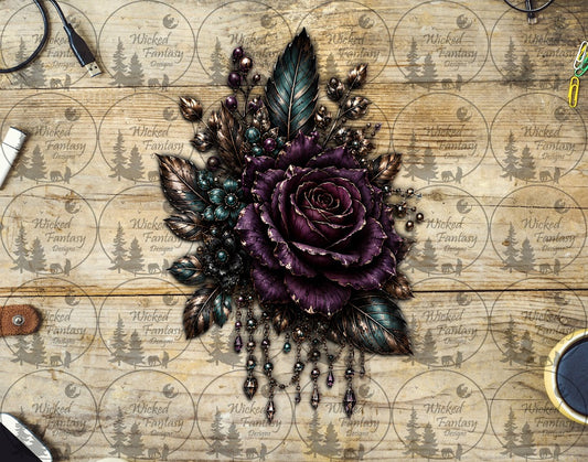 UVDTF Amethyst and Teal Rose with Jewels