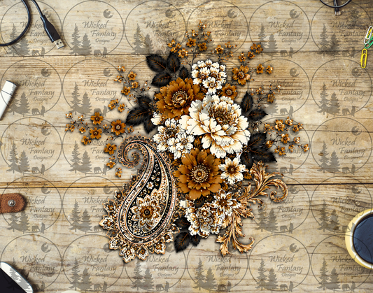 UVDTF Amber and Ivory Paisley Floral Arrangement